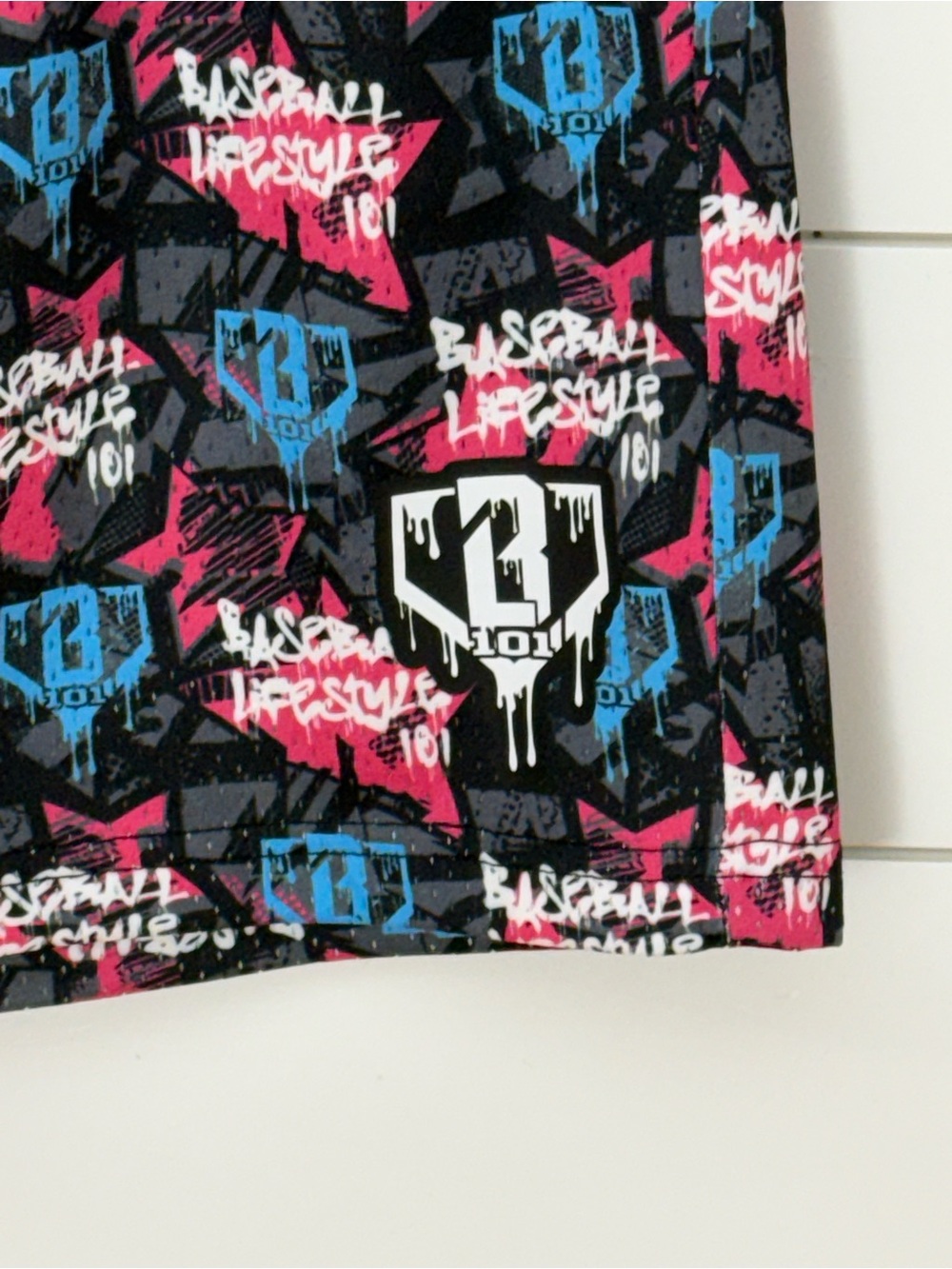 Active Shorts with Blue Waistband and Pink/Black Graphic Print - Picture 6 of 8